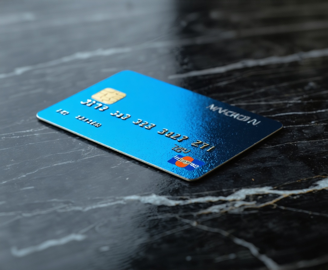 Премиальная кредитная карта на темной мраморной поверхности