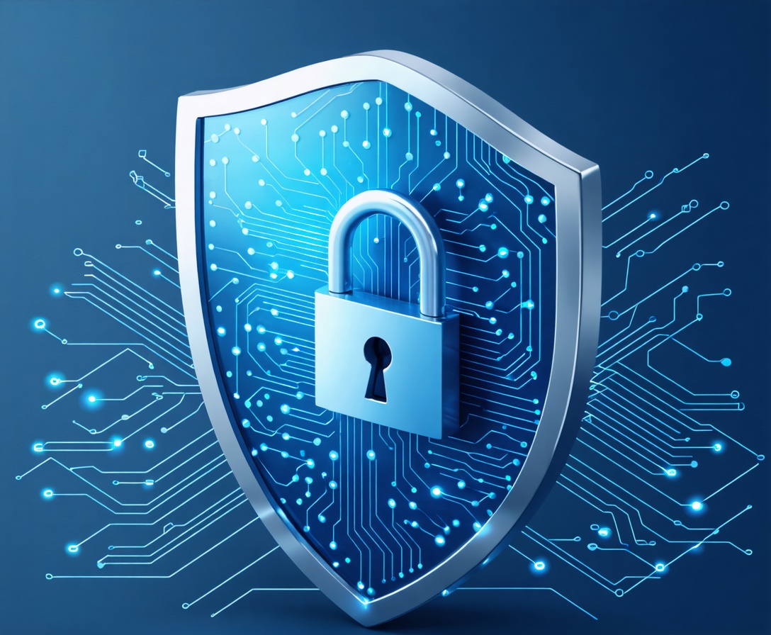 Цифровой щит и замок, символизирующие защиту данных